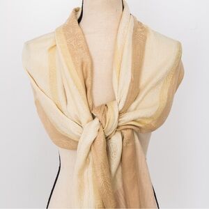 Neutral cream, blush and tan tone textured large scarf with fringe